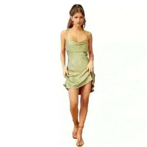 Sage and Paige French Kiss Olive Green Satin Mini Festive Formal Party Dress
